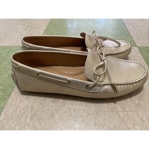 Bass Vicki Gold Metallic Leather Moccasins Driving Loafers Shoes. Size 9 M Bow